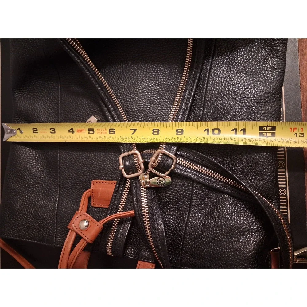 Valentina Italia Black Pebbled Leather Convertible Backpack Tote Bag Gold Tone
